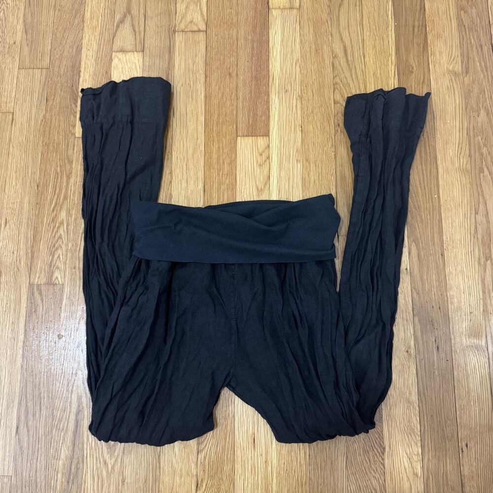 One Size 100% LINEN / LINO ITALIAN TROUSERS Black Comfy Pants Beach Boho